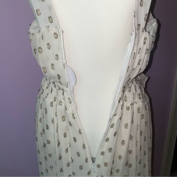 NEW En Creme Maxi Dress M Boho Metallic Polka Dot Cutout Ruffle Tiered - Picture 11 of 13